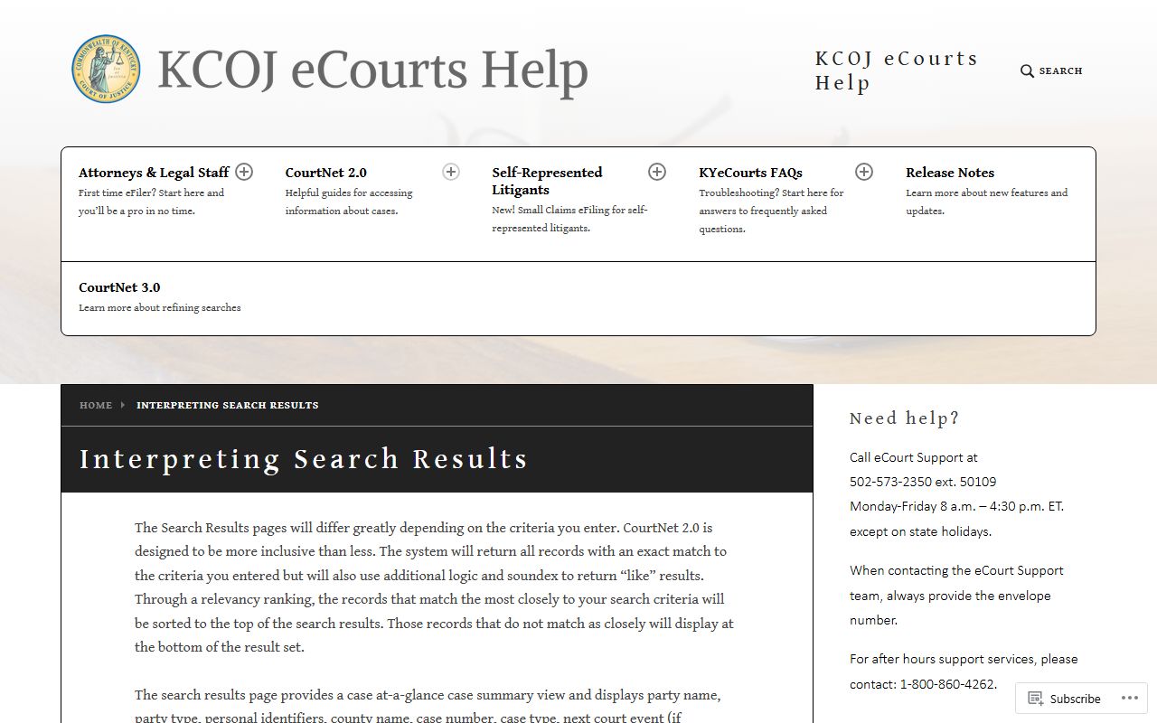 Hancock County court records CourtNet search result help