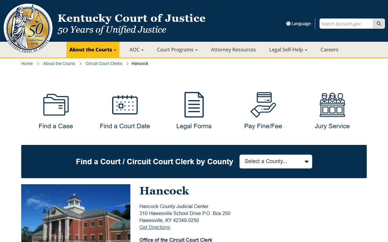 Hancock County court records Kentucky Court of Justice county page