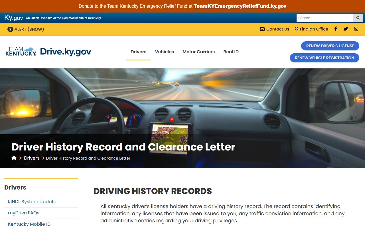 Hancock County traffic court records Kentucky driver history record